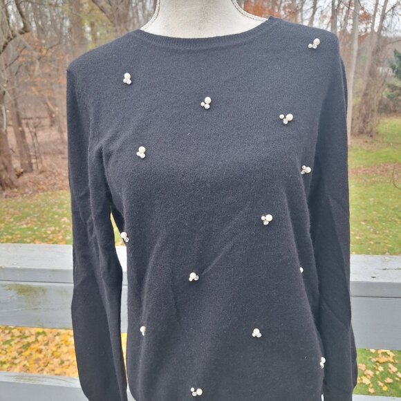 Lovely black sweater with faux pearl and rhinestone accents. - Picture 7 of 7